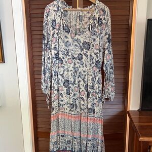 Old Navy Cream Maxi Dress with Navy and Pink Floral Print